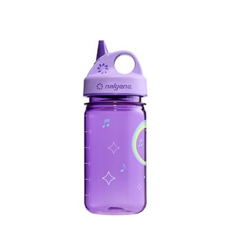 Nalgene Бебешка бутилка за вода Grip-n-Gulp Sustain 0,35 L с капак, лилава, музикален жираф